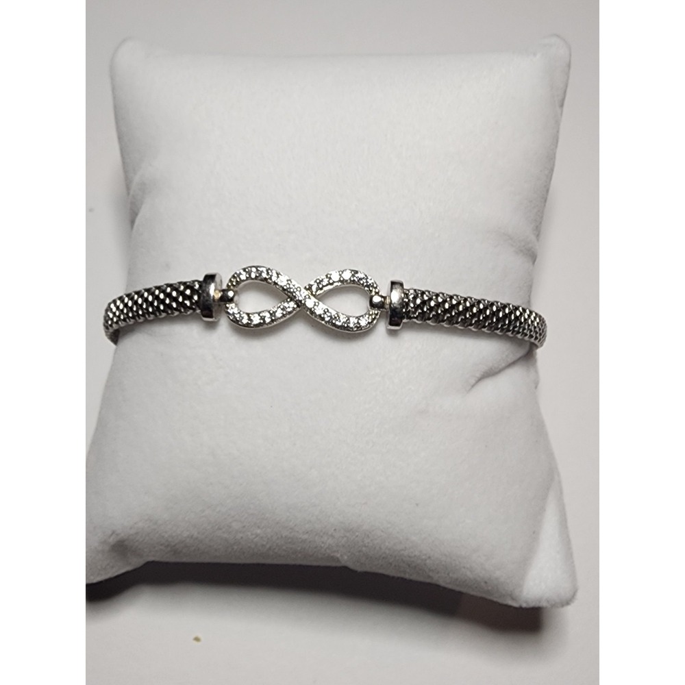 VTG Italian Sterling Silver Mesh Infinity Bracelet CZ Accented 7 1/4", 6.9g, 6mm